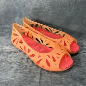 Crocs Adrina Cutout Jelly Flats Womens 11 Coral Peach Orange Peep Toe